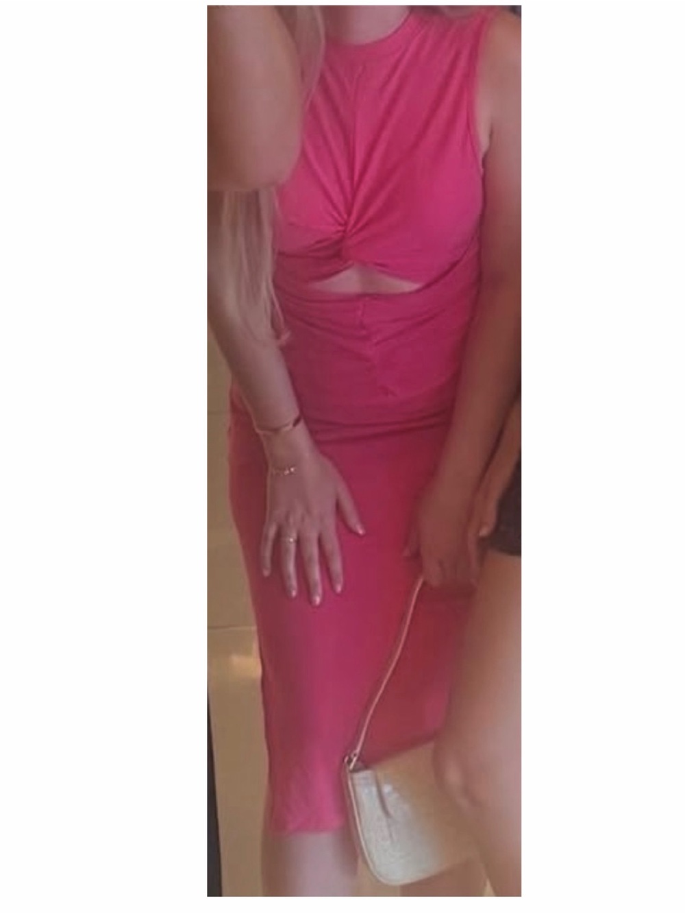 Sleeveless Twist Front Cutout Midi Dress in Hot Pink